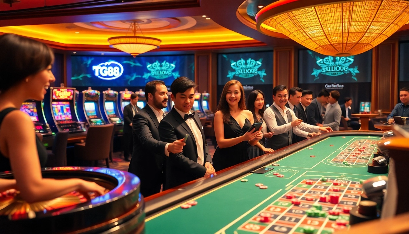 Players enjoy a thrilling gaming experience at TG88's vibrant casino table, filled with excitement and valuable opportunities.