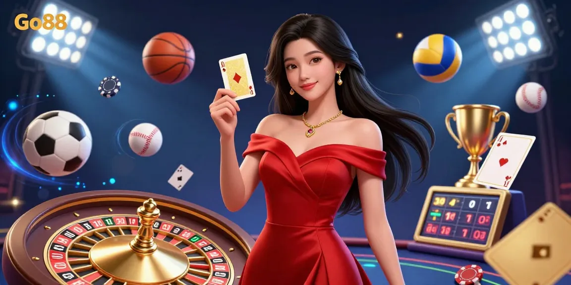 Engage with Go88’s exciting roulette experience through this vibrant gaming illustration.