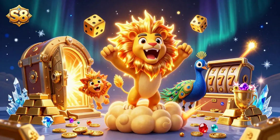 Experience thrilling S8 casino action with golden reels and sparkling gems in a captivating scene.
