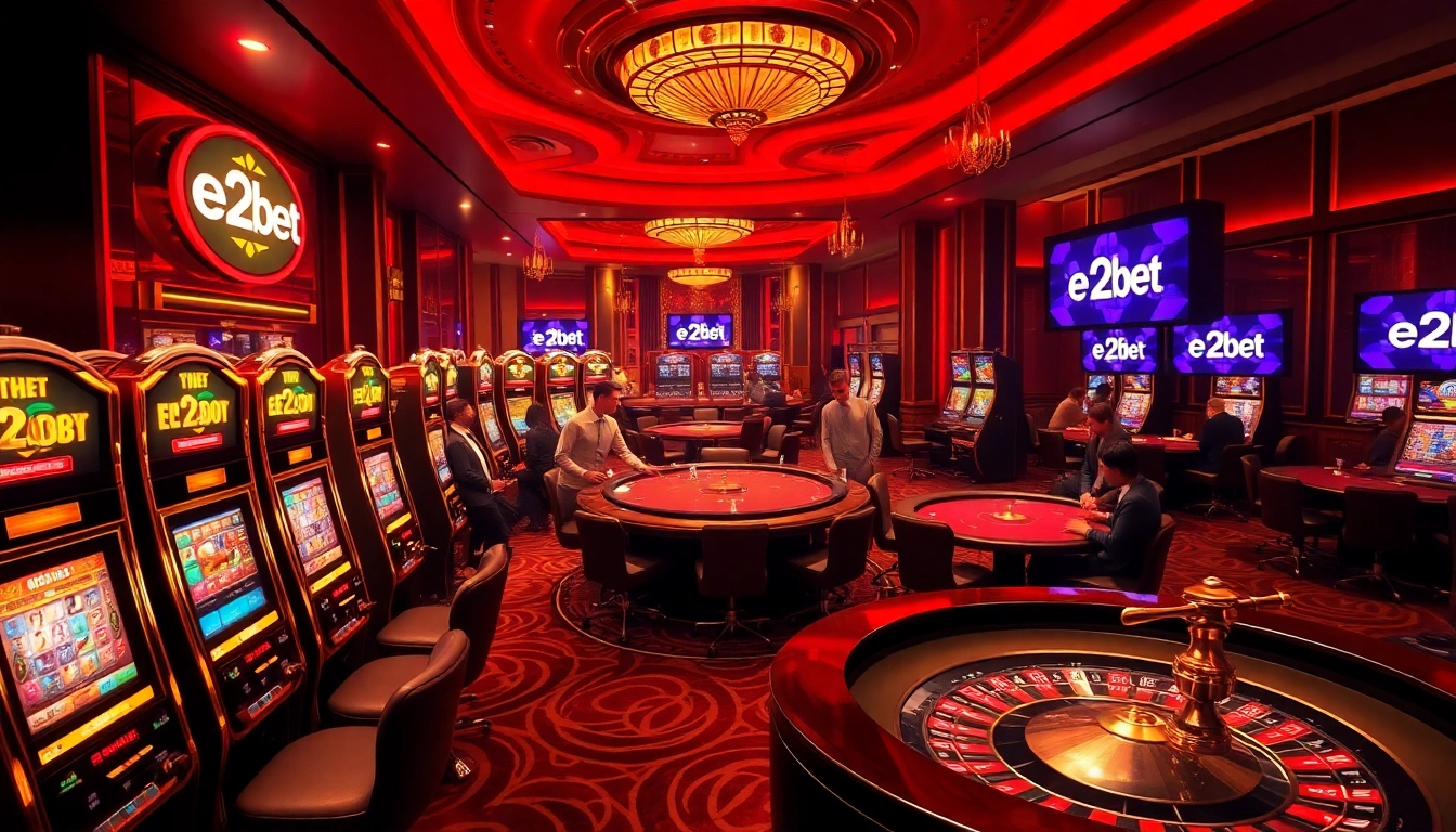 Players enjoying their time at e2bet's luxurious online casino with vibrant games and excitement.