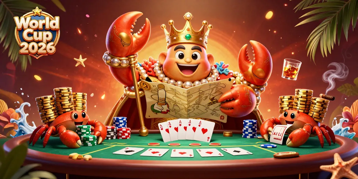 Experience the World Cup 2026 atmosphere with golden crab emperor at a bustling poker table.