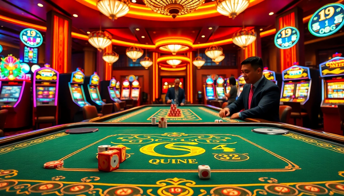 Xóc đĩa online game in a luxury casino setting with vibrant colors and thrilling atmosphere.