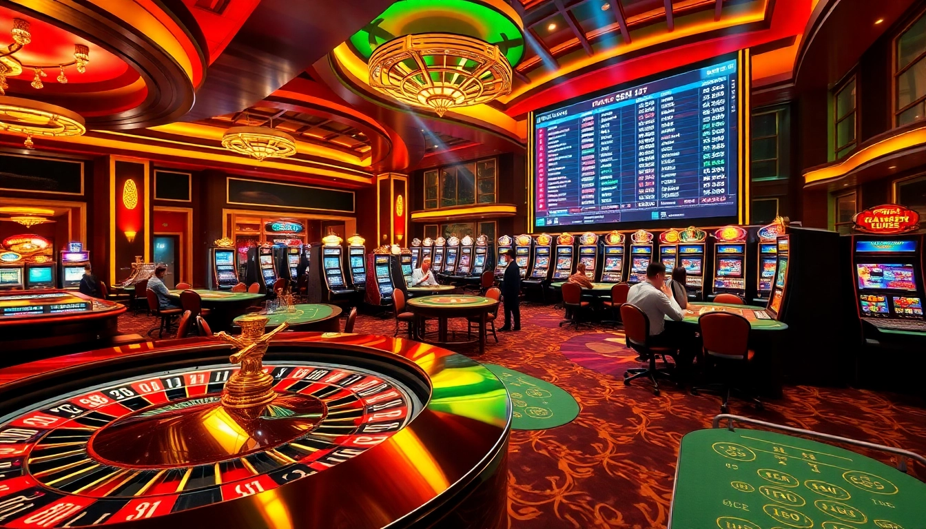Experience the excitement of casino gaming at fun79 with vibrant tables and roulette wheels.