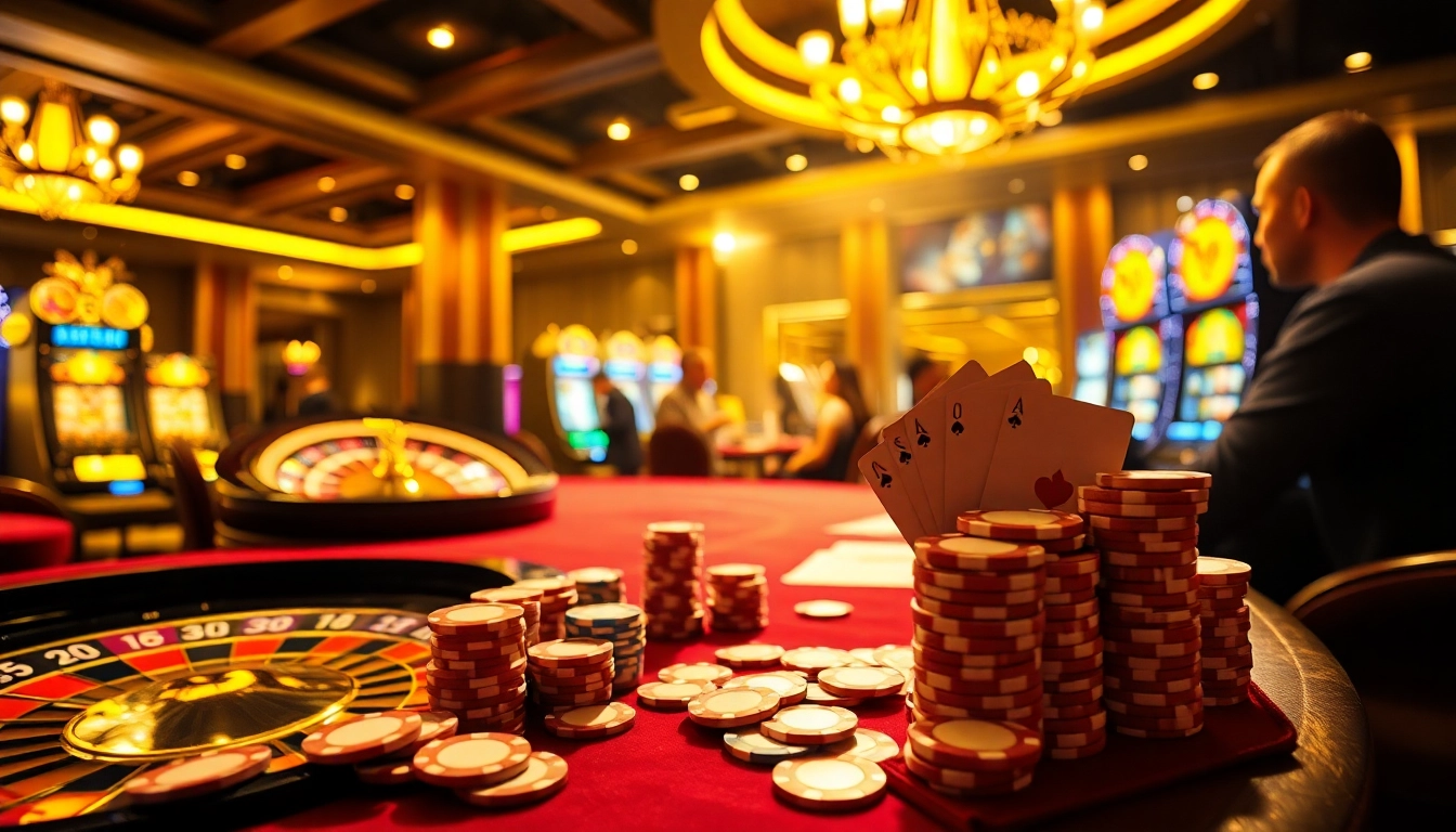 Players enjoy high-stakes poker at SV88's vibrant casino, filled with excitement and luxury.
