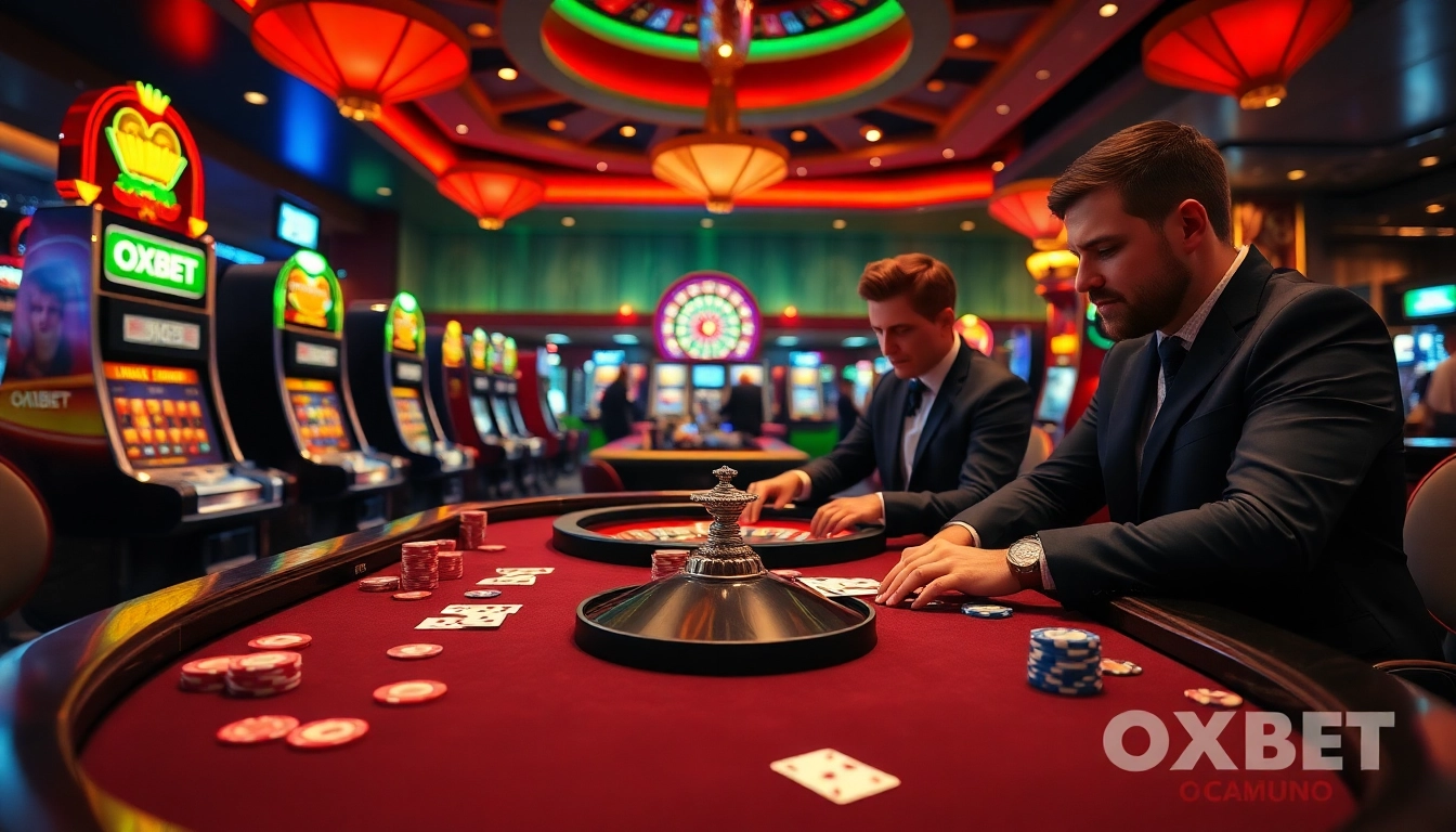 Engage with thrilling gameplay at OXBET using colorful chips and cards in this lively casino scene.