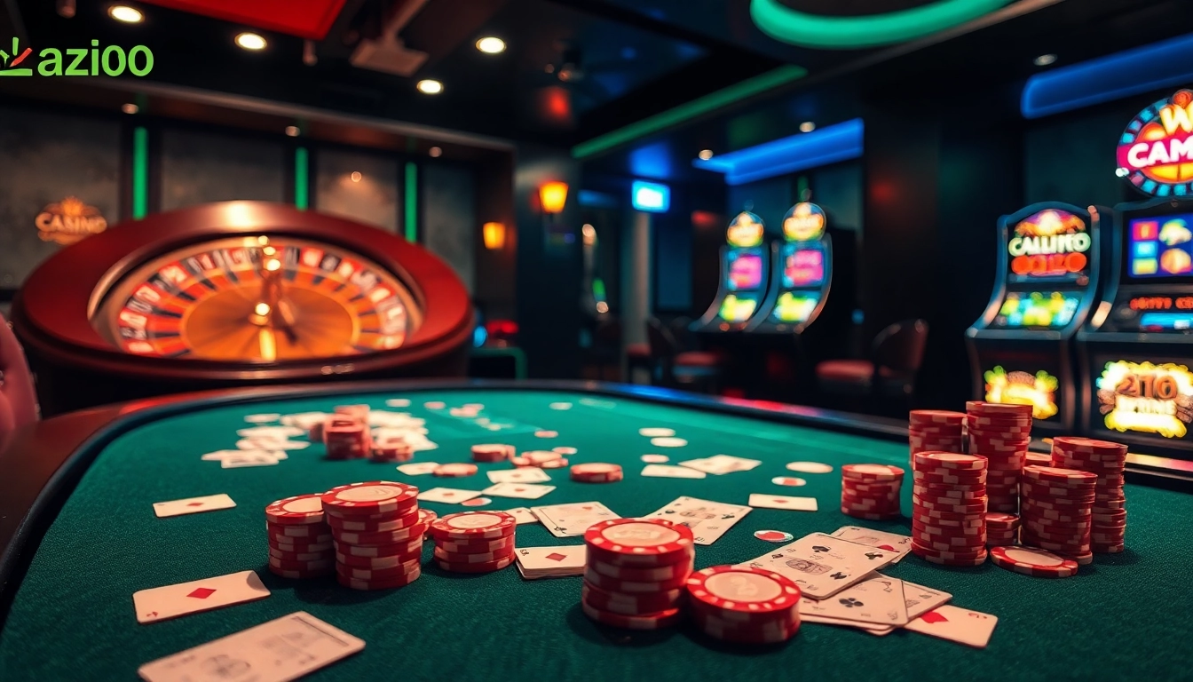 Experience thrilling gameplay at az888 with vibrant casino tables, colorful chips, and energetic roulette action.