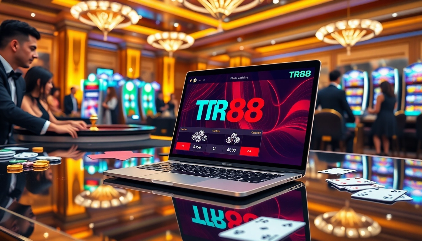 Players enjoying an exciting TR88 online gambling experience at a luxurious casino.