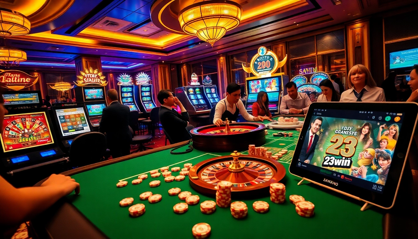 Experience thrilling gameplay at 23win casino with vibrant slot machines and exciting roulette action.