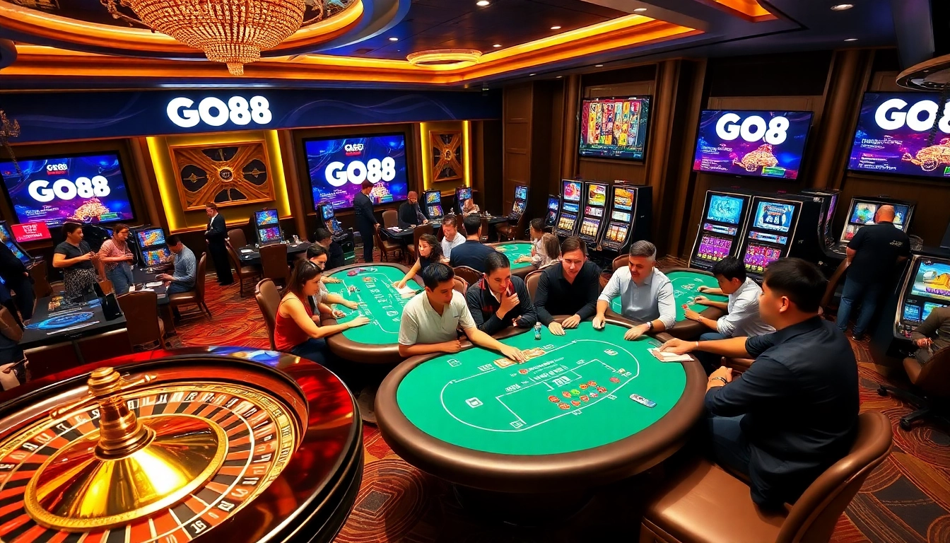 Experience the thrill of gambling at Go88 with luxurious poker tables and exciting gaming action.