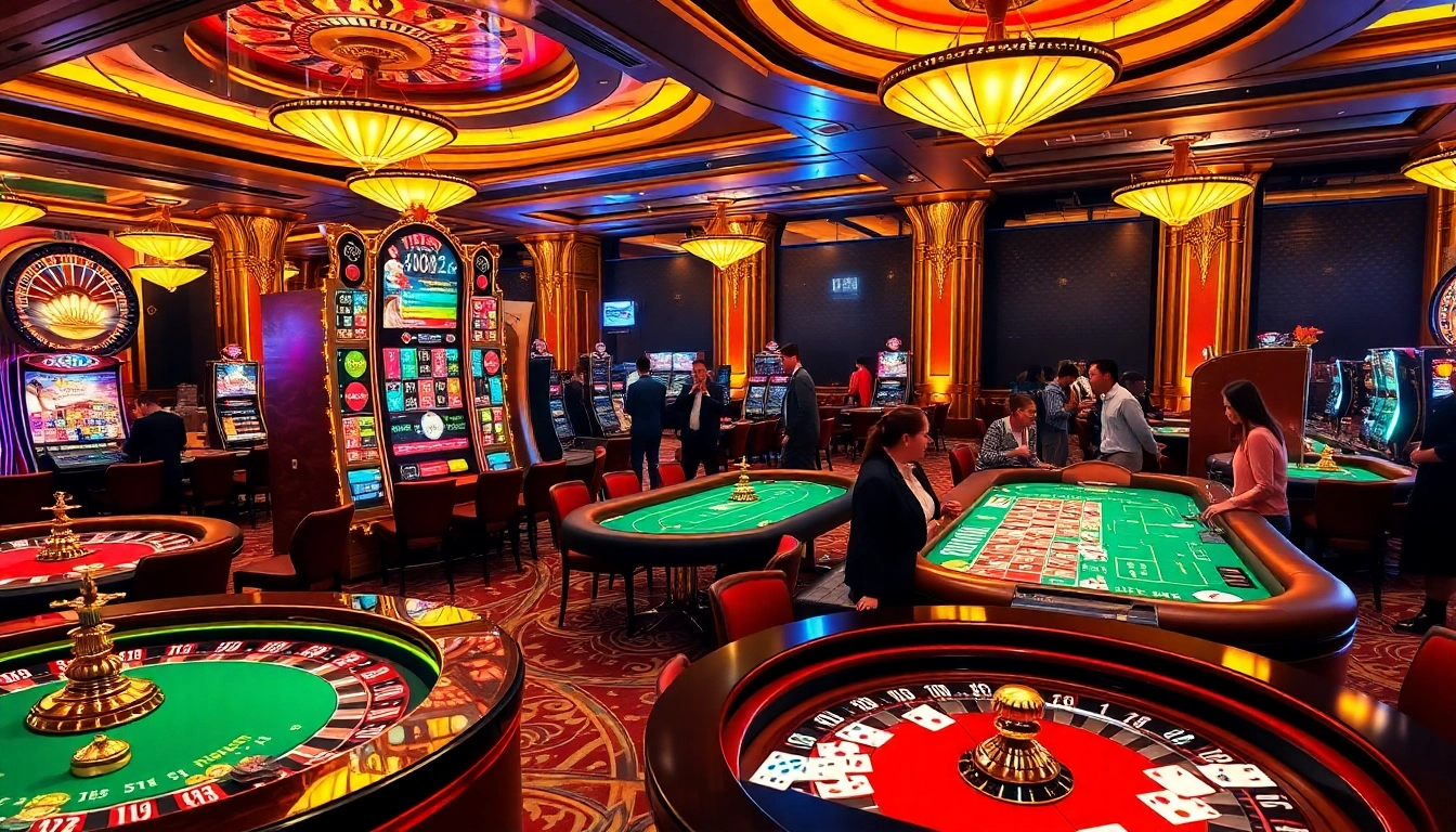 ZK88 Casino scene showcasing luxurious tables, chips, and energetic players enjoying gambling.