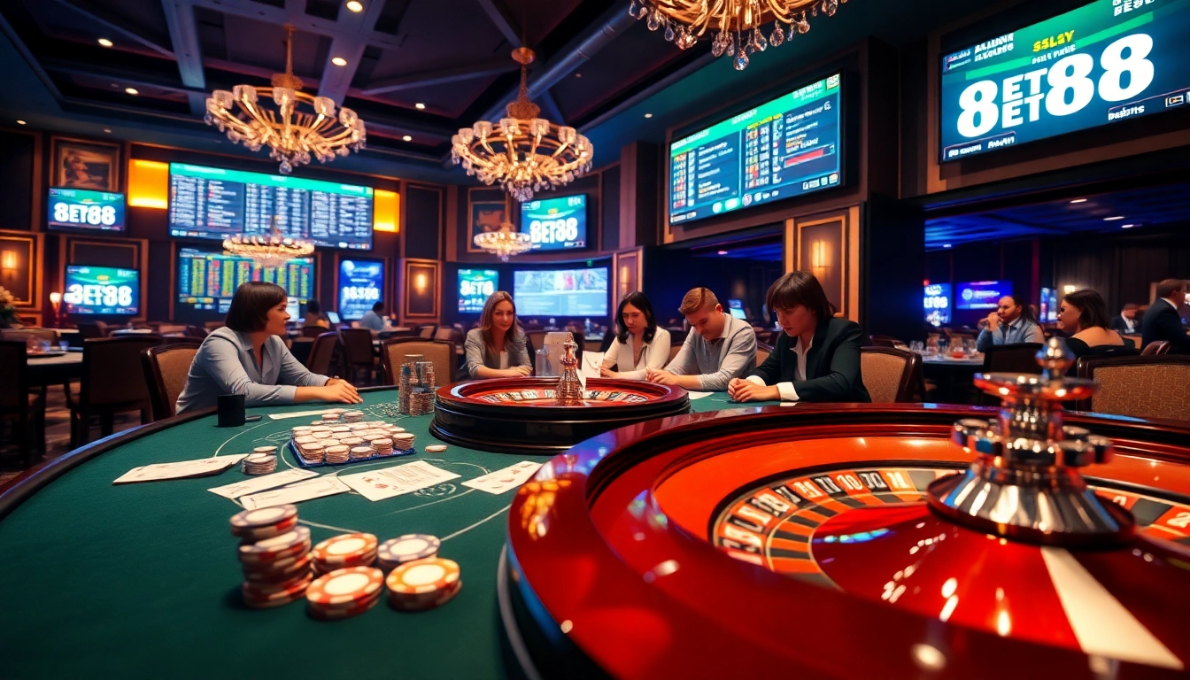 Engage in thrilling kèo nhà cái bet88 action at a luxurious casino table with poker chips.