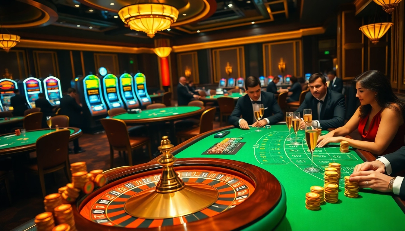 Players enjoy a thrilling gaming experience at MMOO's luxurious casino.