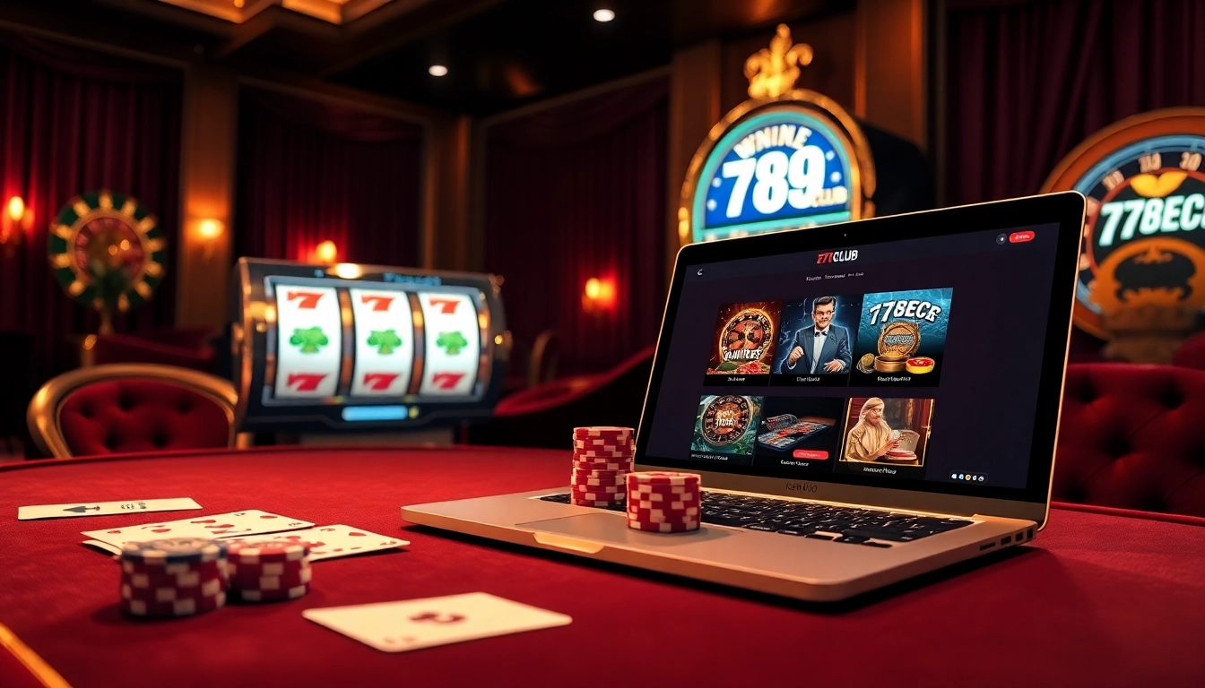 Engage with the thrilling world of 789club's online casino games at a luxurious gambling table.