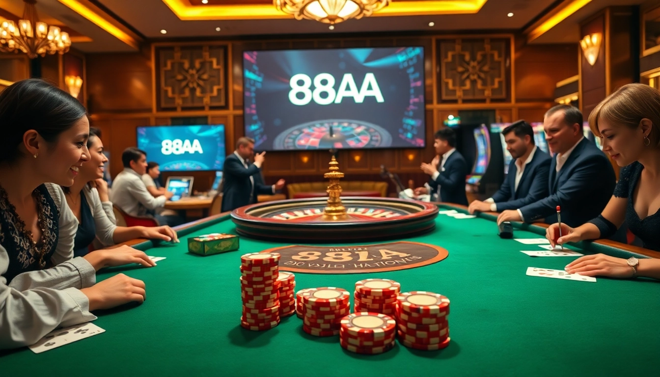 Experience the thrill of winning at 88AA's luxurious casino with poker chips and roulette.