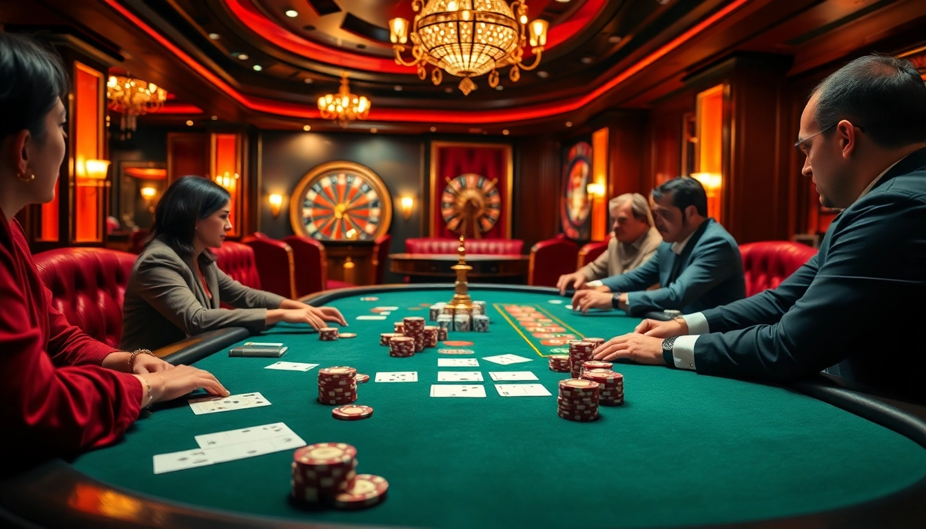 High-stakes poker gameplay at a luxurious casino featuring MB66 with vibrant colors and rich textures.