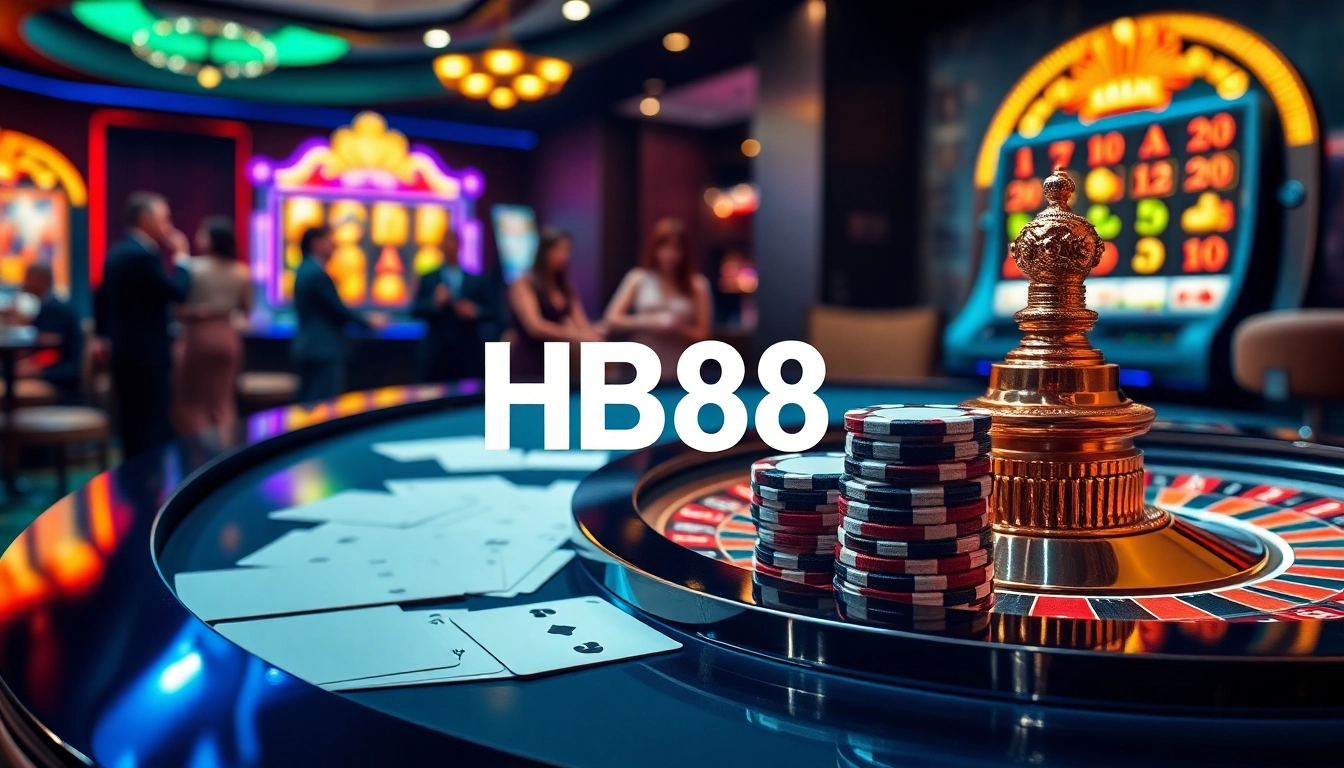 Excitement builds around HB88 with casino patrons engaged at a roulette table and slot machine.