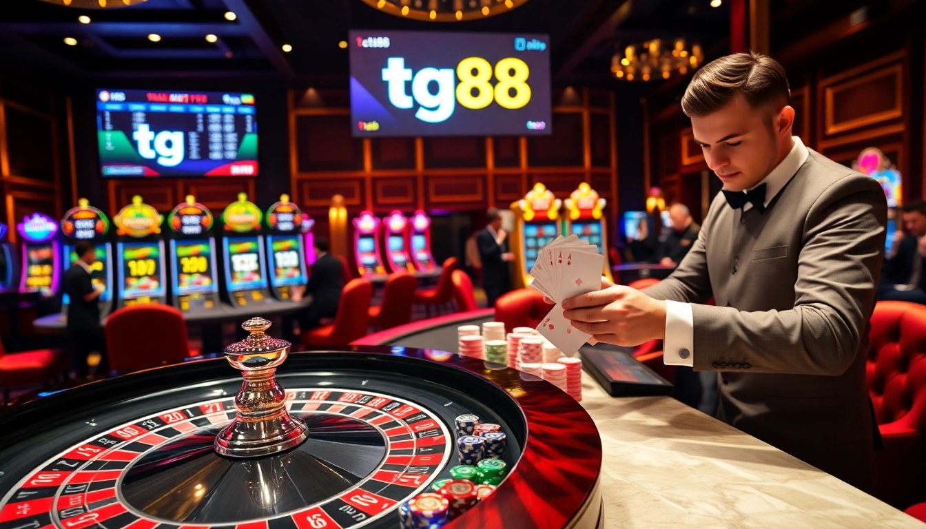 Experience the excitement of tg88 casino gaming with vibrant roulette and poker tables.