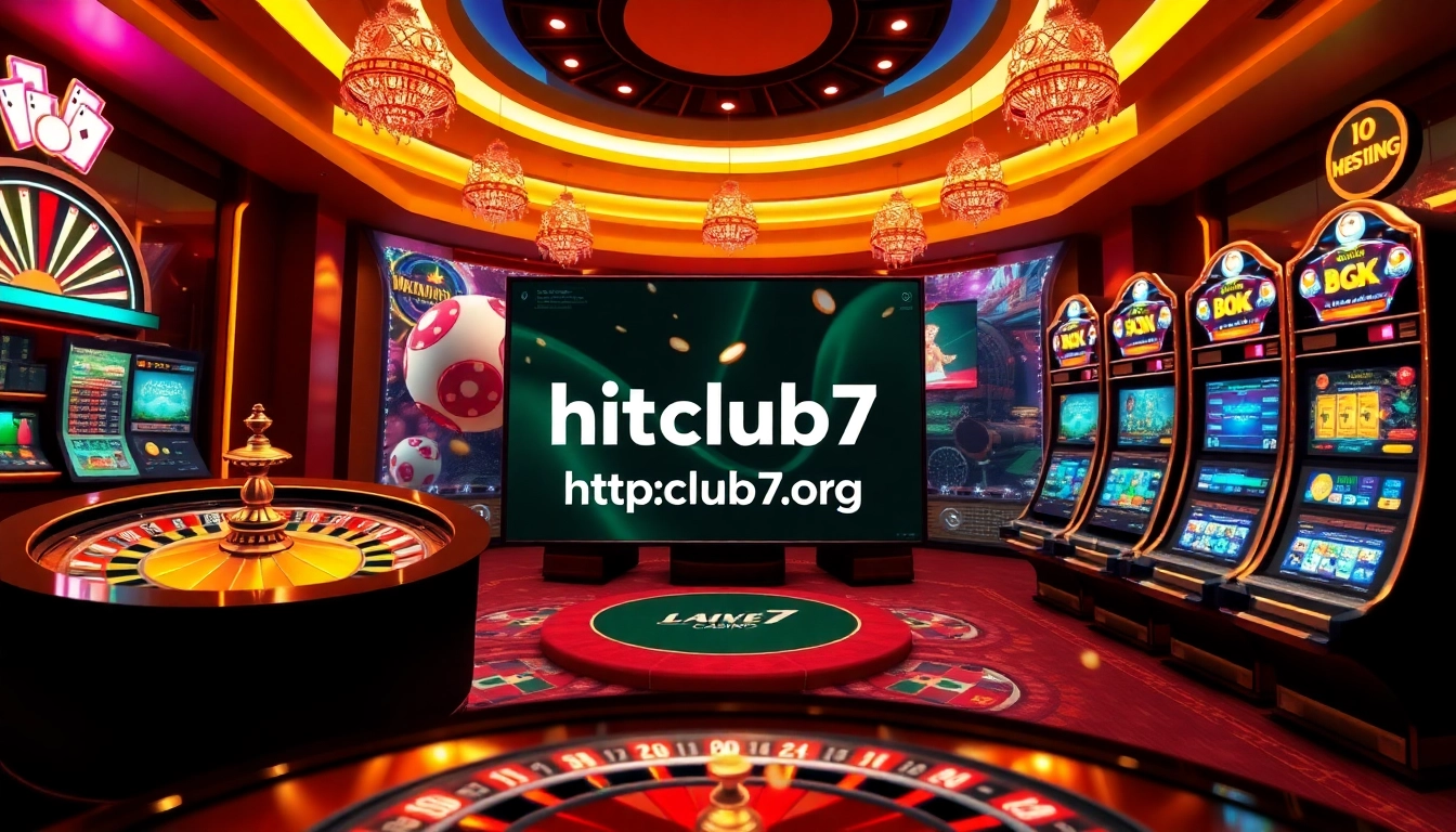 Experience the excitement of online gambling at https://hitclub7.org/, featuring vibrant casino visuals like roulette and slot machines.