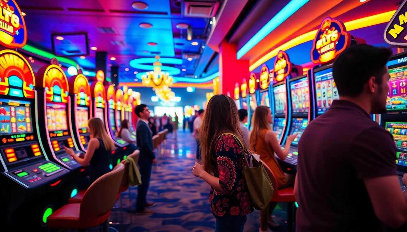 Exciting online gaming scene at Hitclub featuring colorful slot machines and engaged players.