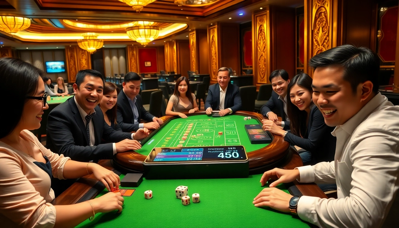 Tài xỉu MD5 game in an exciting casino setting with eager players and vibrant atmosphere.