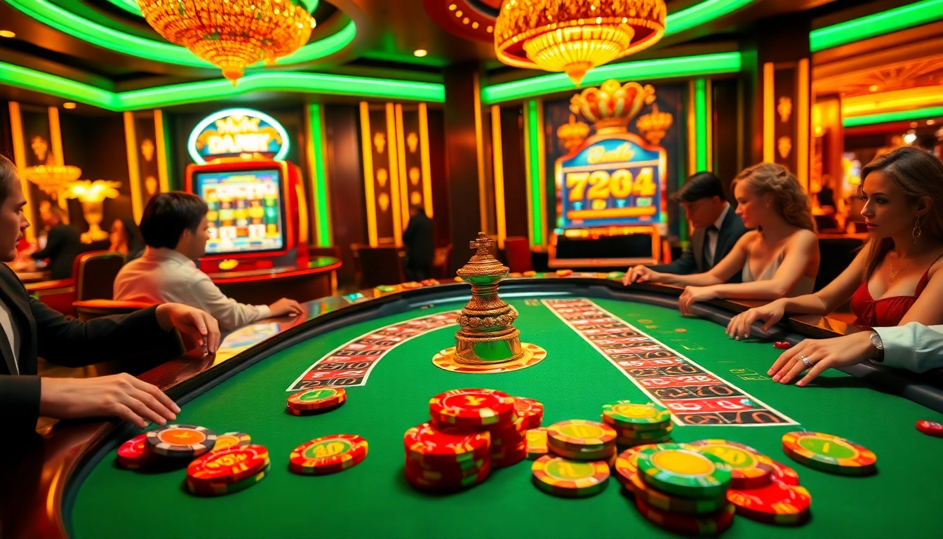 Daga-inspired casino scene featuring a thrilling roulette table and vibrant slot machine action.