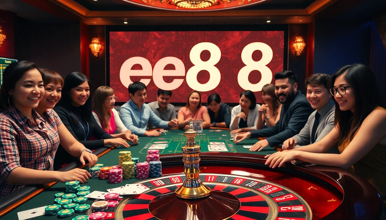 Experience the thrill of gaming at ee88 nhà cái with vibrant casino tables and enthusiastic players.