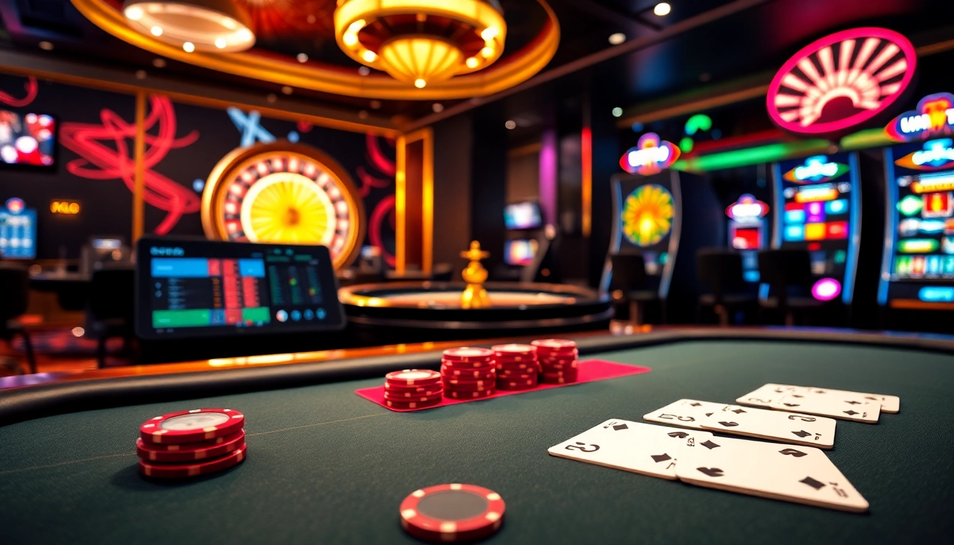 Engaging gambling scene at https://g28.tech/ featuring poker chips, roulette wheel, and vibrant online casino interface.
