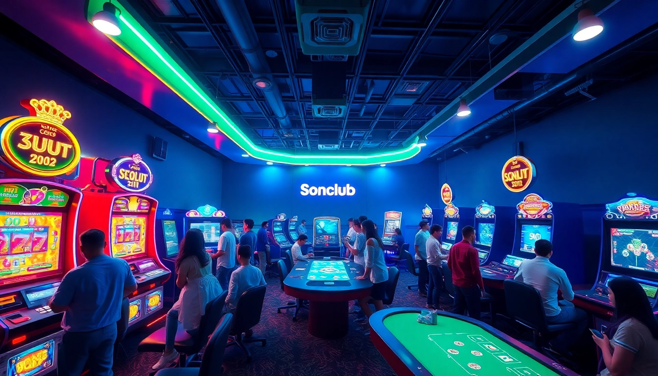 Exciting online gaming scene showcasing Sonclub's vibrant atmosphere with diverse players engaged in various games.