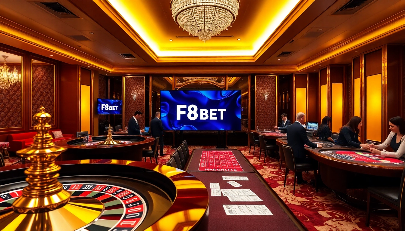 Experience thrilling gaming at https://f8bet.io/ with vibrant poker chips and an elegant roulette wheel.