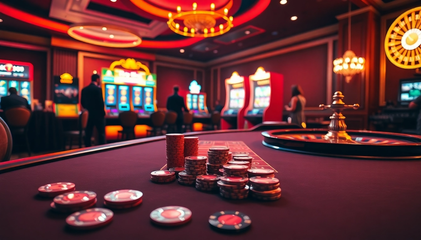 Experience the excitement of Okfun casino, with vibrant table games and slot machines bustling with action.