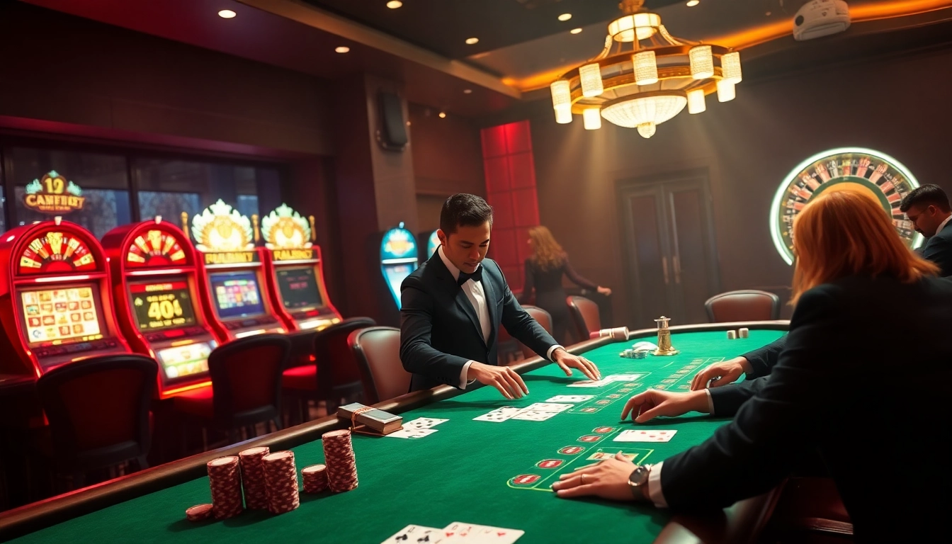 Engage in thrilling gameplay at F8BET's luxurious casino, featuring tables, cards, and chips.