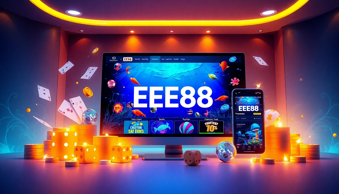 Link ee88 showcased in a dynamic 3D online gaming interface, emphasizing user engagement and entertainment.