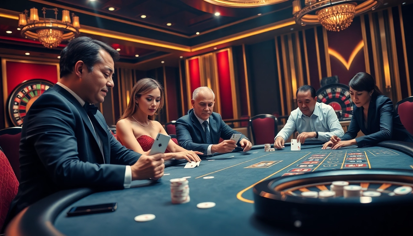 Exciting poker game at F168 casino with professional players and luxurious decor.
