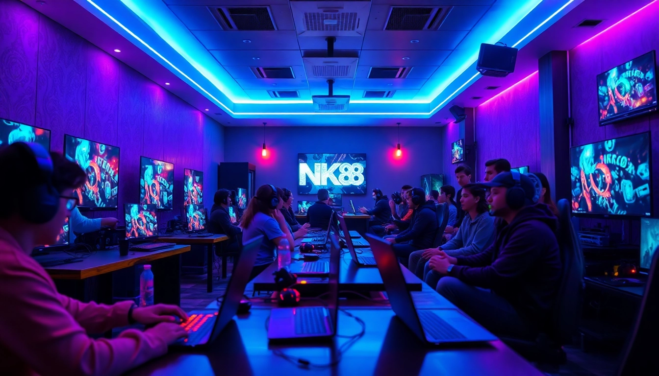 Engaging gaming atmosphere with nk88 elements and diverse players.