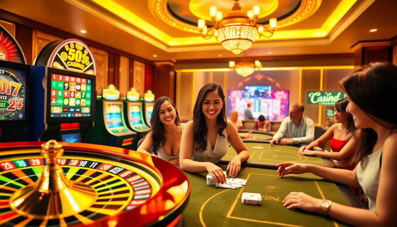 Experience the excitement of online gambling at https://tg88.to/, featuring vibrant games and engaging players in an elegant casino setting.