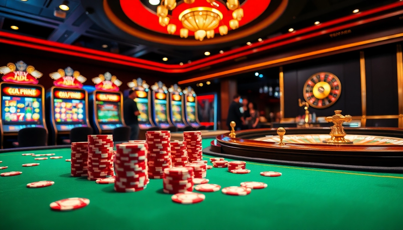 Players enjoying a thrilling game of poker at 789P casino with colorful chips and cards.