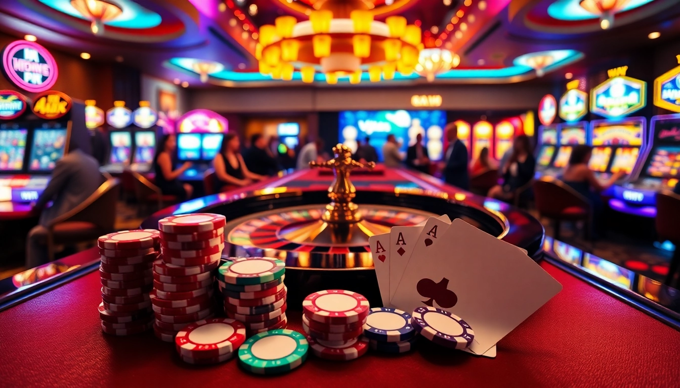 Experience the excitement of gaming with https://w88.rocks/ as poker chips stack up on a luxurious casino table.