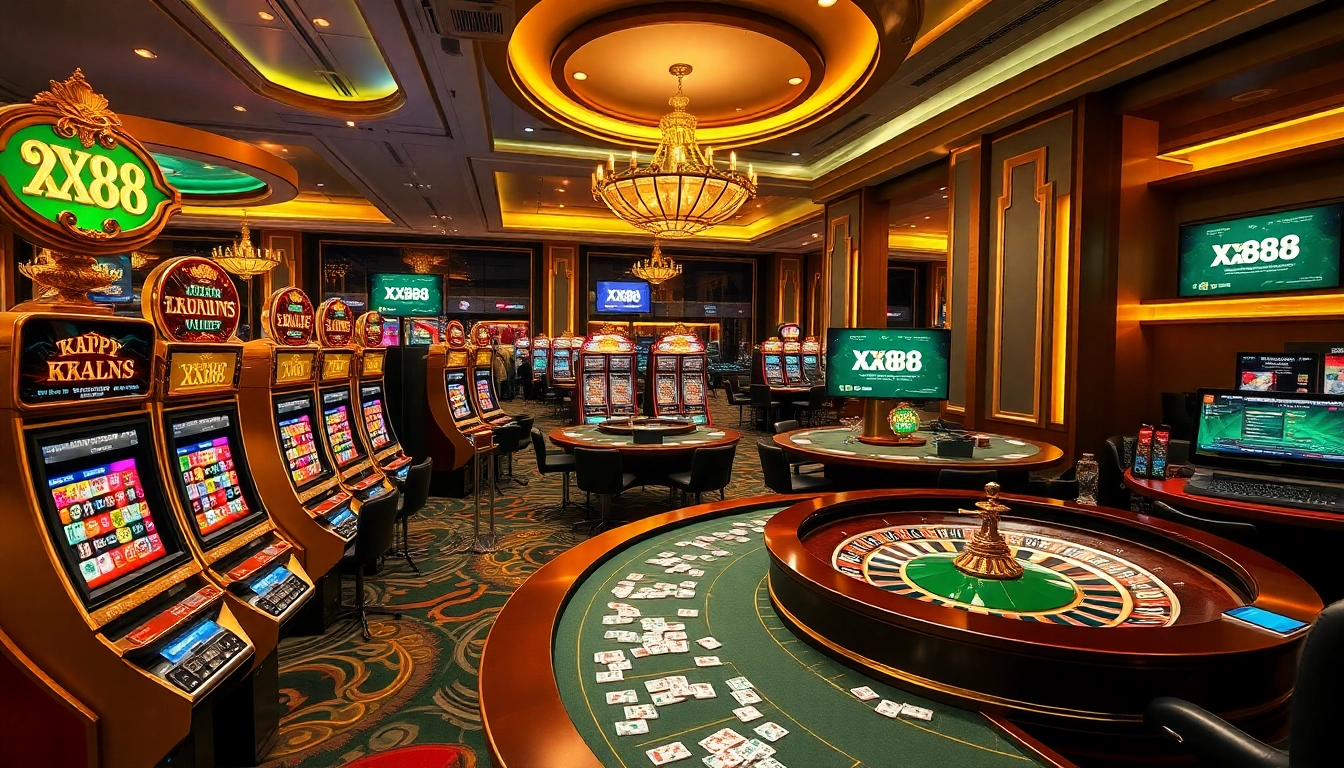 Players enjoying a thrilling moment on the XX88 online casino platform surrounded by vibrant gaming elements.