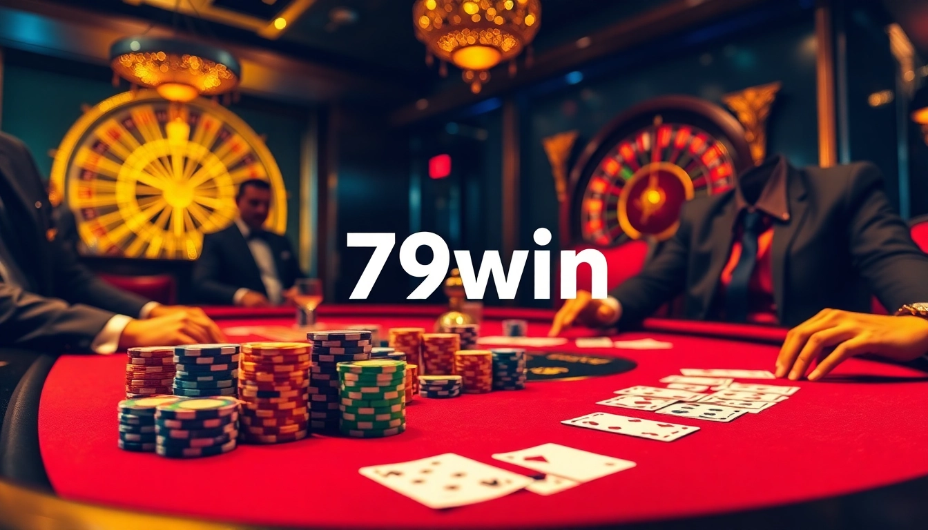 Players at a poker table showcasing high-stakes action at 79win casino.