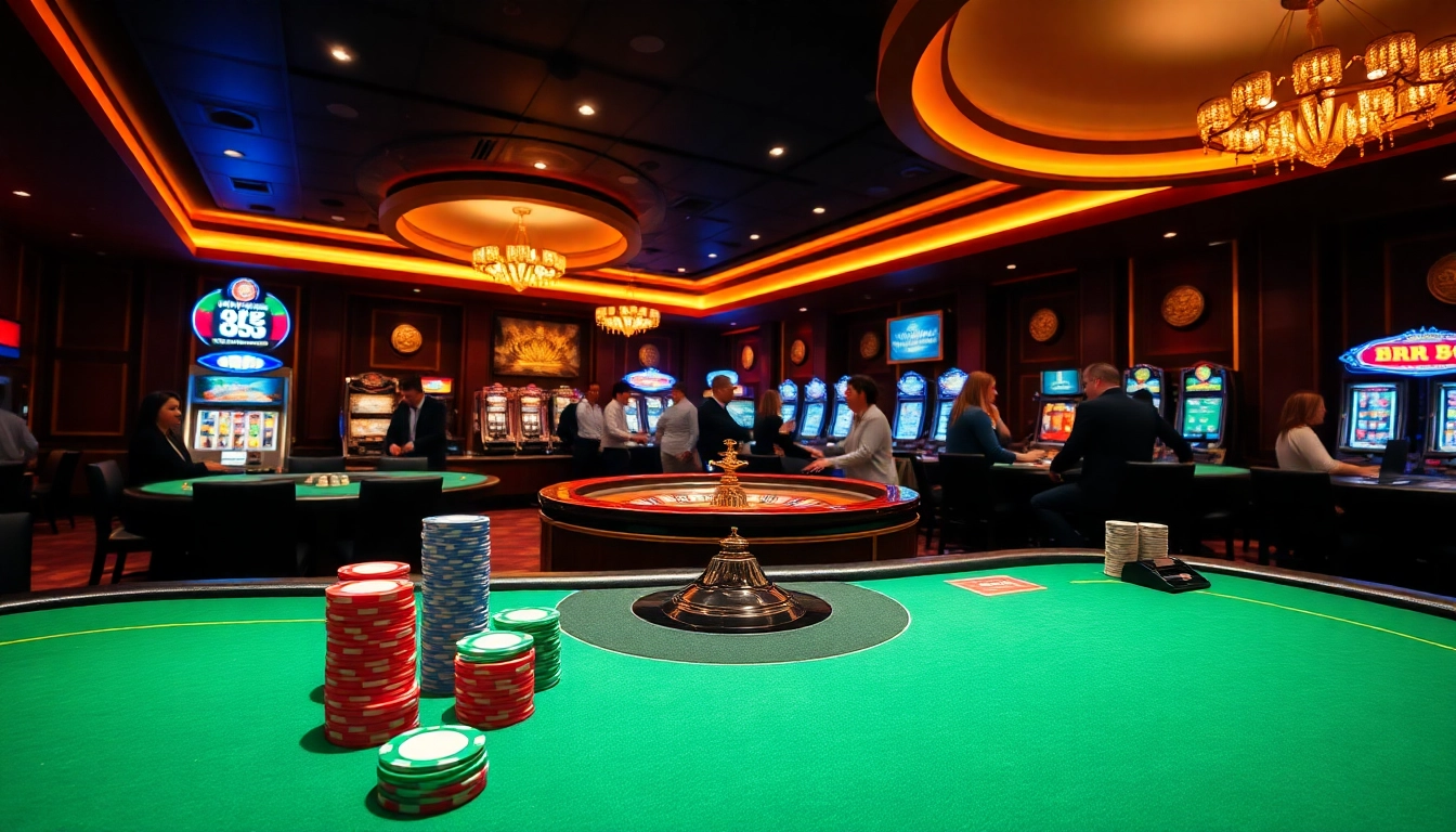 Experience the excitement of RR88 with engaging players at a luxurious casino table.