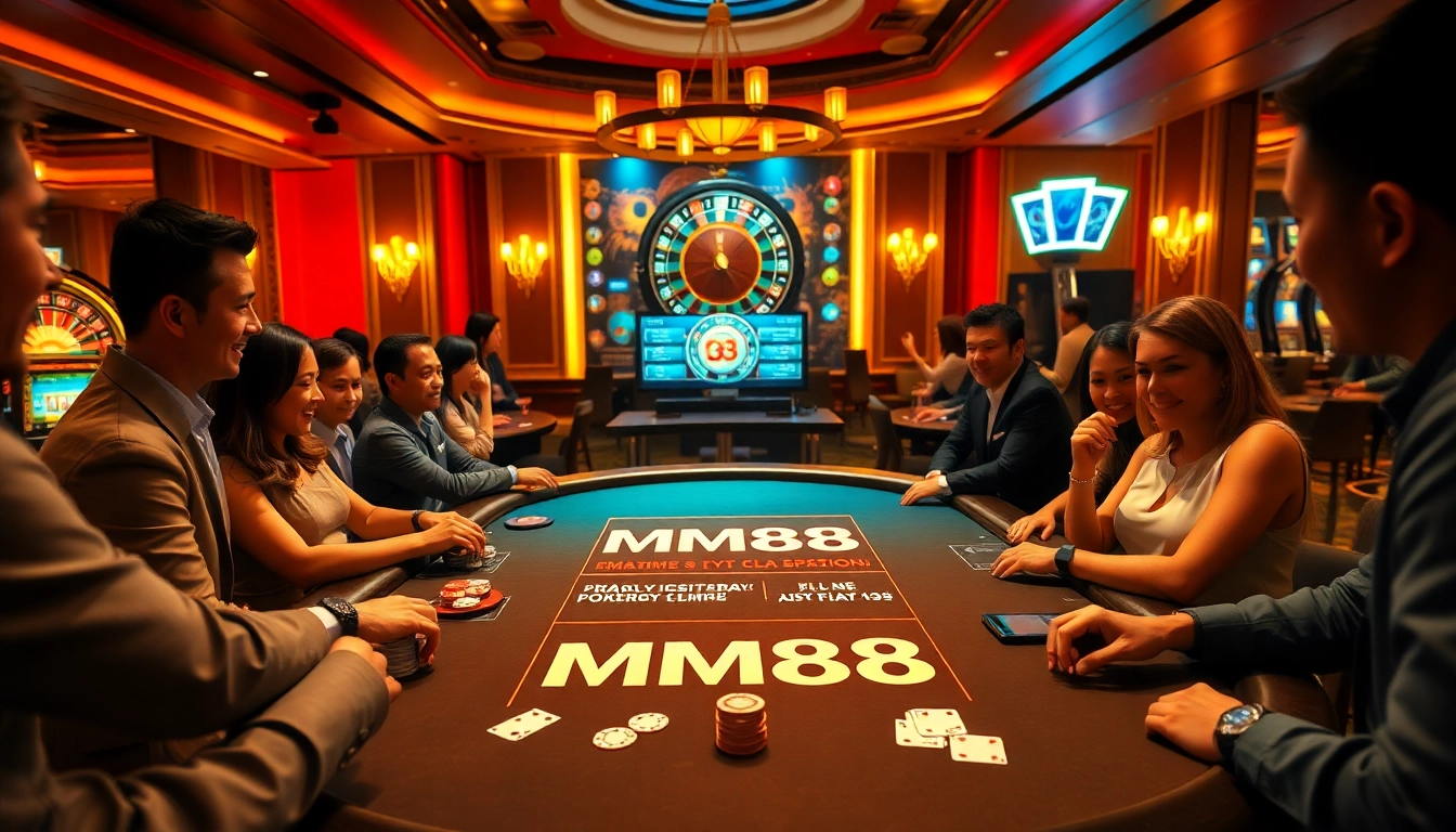 Engage in thrilling gameplay at MM88's luxurious casino table with poker chips and cards.