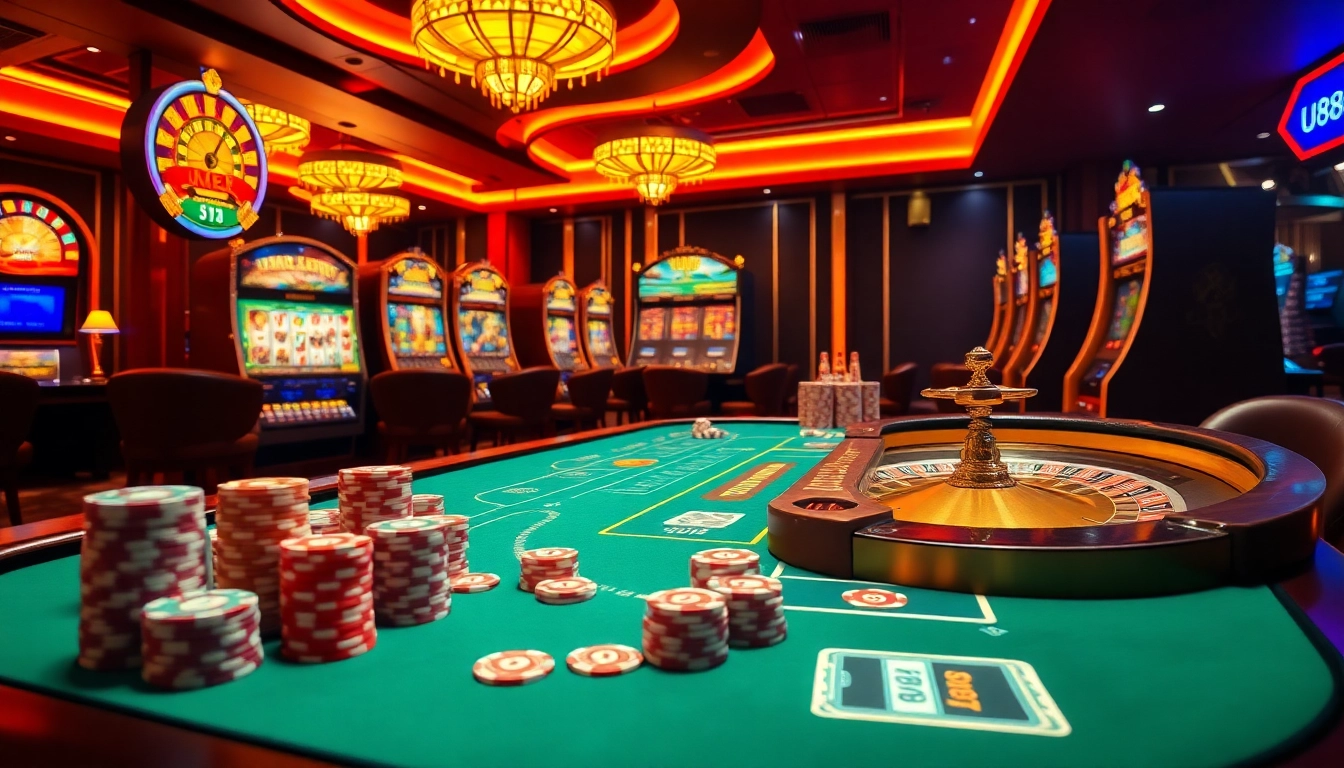 Experience U888's vibrant casino atmosphere with dynamic gaming tables and exciting slot machines.